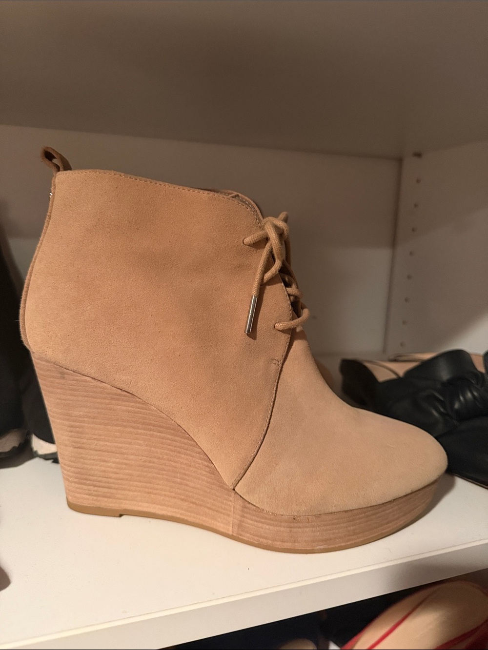 Michael Kors Tan Suede Wedge Ankle Bootie